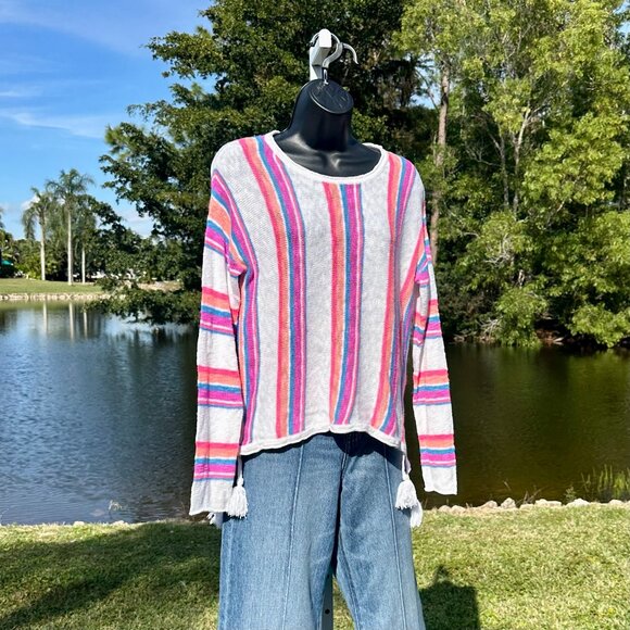 Lilly Pulitzer Rozalia Striped Cotton Beach Sweater Side Tassel-Embellished EUC - Picture 2 of 16
